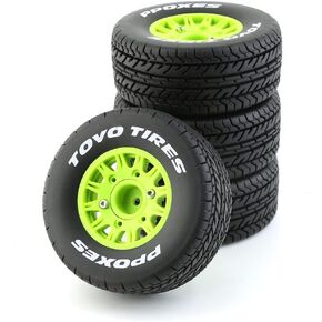 Chanmoo 1/10 RC Short Course Truck Tires And Wheels With 12mm 14mm 17mm Hex 113mm 1/8 Rubber Tyres For 1/8 or 1/10 Scale On Road Car HSP Sonic 94102 GT PTG-2 Tamiya TT02 RC Racing Car 4PCS (Black A)