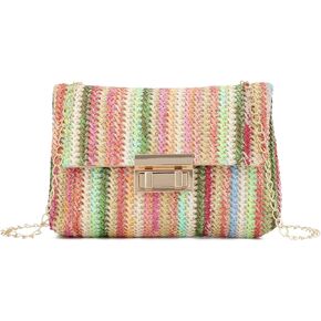 WOG2008 Striped Straw Clutch Purse for Women Colorful Woven Shoulder Bag Summer Crossbody Purses