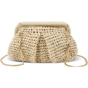 XSUIOY Straw Clutch Purse for Women Woven Dumpling Bag Summer Straw Beach Bag Crossbody Crochet Purses Shoulder Handbag