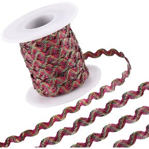 GORGECRAFT 16.4Yds/15m Metallic RIC Rac Trim Ribbons 1/4 Inch Sparkly Christmas Green Wave Bending Fringe Woven Braided Fabric Zig Zag Ribbon for DIY Sewing Crafts Dress Gift Wrapping