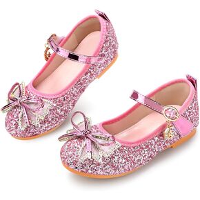 Qimaoo Toddler Girls Dress Shoes Princess Shoes Girls' Flats Mary Jane Shoes Toddler Glitter Shoes for Wedding Party