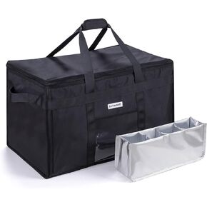 Homemell XXXL Insulated Delivery Bag with Drink Carrier, 23x15x14 Thermal Tote for Hot/Cold Food Transport, Delivery, Catering, Groceries, Large, Easy-to-Clean, Foldable Cooler with Padded Handle