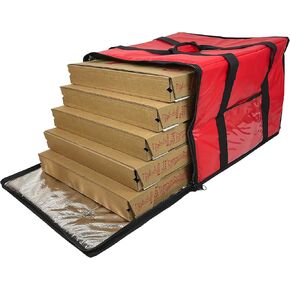 FSE Insulated Pizza Food Delivery Bag Carrier, 18 Inch x 18 Inch x 13 Inch, Breathable Design, Fits Five 16" Pizza Boxes, or Four 18" Pizza Boxes, for Hot or Cold Items, Red