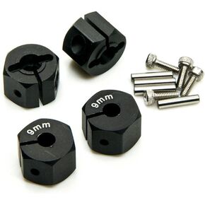 MOHERO Aluminum 12mm Thickness 12mm Wheel Hex Drive Adaptors with Pins & Screws for Most of 1/10 RC Crawler Car Black (Black, 12mm)