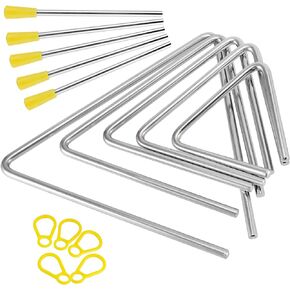 MUKLEI 10 Pack Percussion Triangles With Strikers, 4, 5, 6, 7, 8 Inches Musical Steel Triangle Set, Music Triangle Instruments for Music Learning