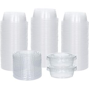 Galashield [100 Sets] 2 oz Small Plastic Containers with Lids, Jello Shot Cups with Lids, Disposable Portion Cups, Condiment Containers with Lids, Souffle Cups for Sauce and Dressing