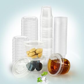 SUCITY 120 Sets - 1oz Condiment Cups with Lids,Small Plastic Jello Shot Cups, 1oz Containers with Lids, Sauce Cups, Portion Cups for Lunch, Party, Trips…