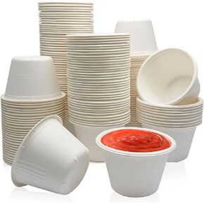 Goiio 200 Pack 4 OZ Disposable Bagasse Fiber Souffle Cups, Compostable Portion Cups, For Dips, Jams, Honey, Sauces, Nuts