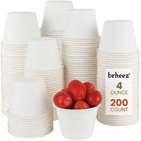 brheez 2 oz - Pack of 100 Disposable Bagasse Fiber Souffle Cups , 100% Natural Biodegradable & Compostable Perfect for Condiments Small Portion & Samples , Eco Friendly Paper Alternative - White