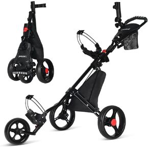 Lakehood Golf Push Cart, Lightweight Push Cart Golf, 3 Wheel Golf Push Carts Easy to Open/Fold with Scorecard Holder Umbrella Holder Storage Bag Golf Pull Cart Golf Bag Cart for Golfer Lovers in Kuwait