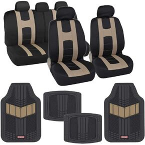 BDK AutoSport Full Set Combo All Protective Seat Covers (2 Front 1 Bench) with Heavy-Duty All-Weather Rubber Floor Mats (4 Mats) for Car Auto – Sedan Truck SUV Minivan Interior Covers, Charcoal