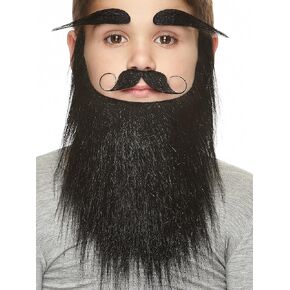 Mustaches Self Adhesive Medieval King Fake Mustache Beard and Eyebrows for Kids, Novelty, Small False Facial Hair, Costume Accessory for Children, Salt and Pepper Color
