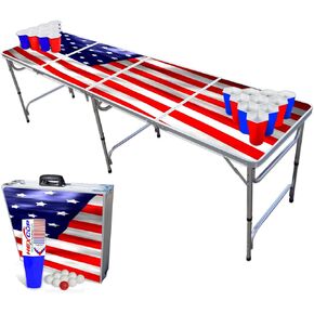 8-Foot Folding Pong Table - Choose Table Options (Base, Cup Holes, LED Lights, or Cup Holes & LED Lights) - America Edition