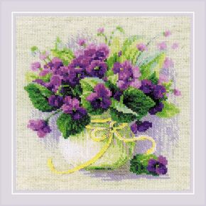RIOLIS Counted Cross Stitch kit Design No. 2091 Violets in a Pot