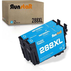 Run Star 2 Pack 288XL سماوي خرطوشة حبر معاد تصنيعها بديلة لإبسون 288XL T288XL تستخدم لطابعة Epson Expression Home XP-330 340 430 434 440 446 (2 سماوي)