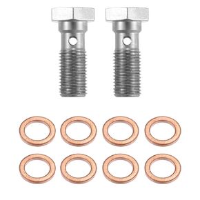 X AUTOHAUX 2pcs Stainless Steel AN3 3/8-24 Thread Turbo Brake Line Banjo Bolt with Copper Washers Single Banjo Bolt 25mm Length