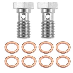 X AUTOHAUX 2pcs Stainless Steel AN3 3/8-24 Thread Turbo Brake Line Banjo Bolt with Copper Washers Single Banjo Bolt 25mm Length