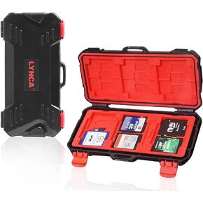 LYNCA 36 Slots SD TF CF Memory Card Case Holder Water-Resistant Anti-Shock Carrying Case for 12 SD 6 TF 6 MIM 3 CF 3 XQD & 6 Nano SIM Cards, Compact and Large Capacity Camera Memory Cards Storage Box