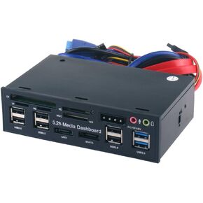 Generic T-SIDAKE 5.25 Inch PC Multifunctional Dashboard Media Front Panel Audio, with SATA e-SATA Dual USB 3.0 6 Port USB 2.0 Five-in-ONE Card Reader (SDMMCCFMSTF M2), Black, (SDK-QL5E)