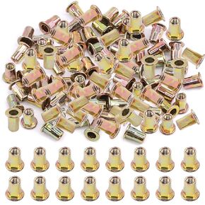 Glarks 320Pcs M3 M4 M5 M6 M8 M10 M12 Half Hex Body Flange Rivet Nuts Assortment Kit, Zinc Plated Carbon Steel Flat Head Threaded Insert Nut Rivnut Set (Rivet Nut Set)