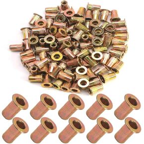 Hordion 20Pcs M10 Rivet Nuts, Carbon Steel Rivnut Flat Head Threaded Insert Nut Knurled Body for Automotive Furniture Decoration, Zinc Plated