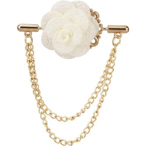 Knighthood White Flower with Double Hanging Chain Lapel Pin Brooch LP-48
