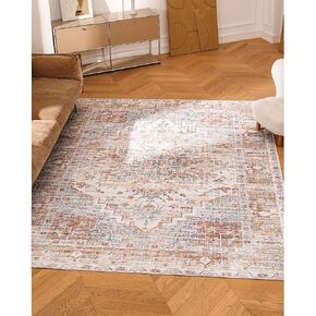 Kokia Washable Area Rug 6x9 Lightweight Ultra-Thin Non-Slip Living Room Rugs Vintage Printed Low Pile Lightweight Carpet Bedroom Dining Room Office Indoor Area, Anya Orange in Kuwait
