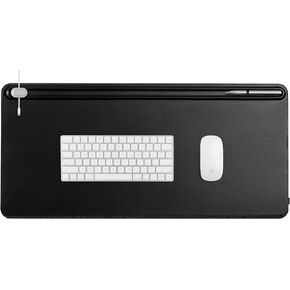Orbitkey Desk Mat | Made from Premium Vegan Leather and Recycled PET Felt | Document Hideaway | Magnetic Cable Holder (Black, Large)