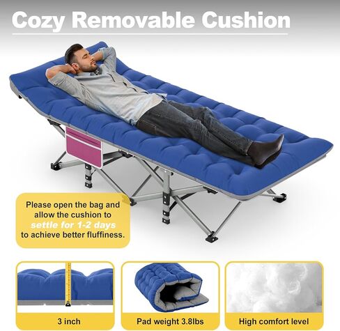 سرير تخييم نحيف للبالغين، سرير أطفال بوزن 500 رطل للتخييم، سرير تخييم محمول قابل للطي، سرير نوم للتخييم، سرير التخييم، المكتب، خيمة الشاطئ في الهواء الطلق مع حقيبة حمل وسادة، 1200D طبقة مزدوجة أكسفورد in Kuwait