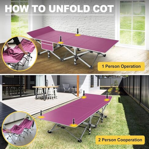 سرير تخييم نحيف للبالغين، سرير أطفال بوزن 500 رطل للتخييم، سرير تخييم محمول قابل للطي، سرير نوم للتخييم، سرير التخييم، المكتب، خيمة الشاطئ في الهواء الطلق مع حقيبة حمل وسادة، 1200D طبقة مزدوجة أكسفورد in Kuwait