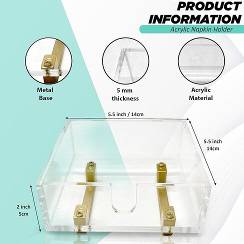 حامل مناديل كوكتيل أكريليك مصمم بدقة مقاس 5x5 بوصة لحامل مناديل البار - حامل مناديل موفر للمساحة وحامل مناديل مربع للطاولة - حامل مناديل كوكتيل للمناديل الورقية in Kuwait