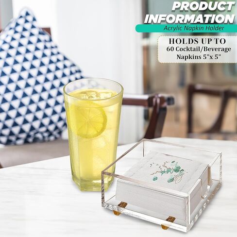 حامل مناديل كوكتيل أكريليك مصمم بدقة مقاس 5x5 بوصة لحامل مناديل البار - حامل مناديل موفر للمساحة وحامل مناديل مربع للطاولة - حامل مناديل كوكتيل للمناديل الورقية in Kuwait