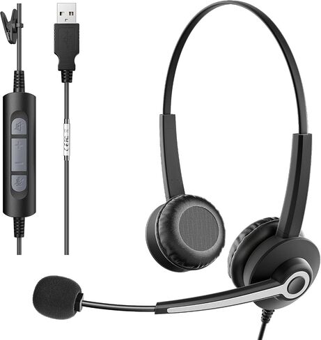 Wantek سماعة رأس USB مع ميكروفون لأجهزة الكمبيوتر المحمول، سماعة كمبيوتر سلكية مع إلغاء ضوضاء الميكروفون، التحكم في مستوى الصوت وكتم الصوت، مركز اتصال مكتب الأعمال SoftPhone، دردشة واضحة، راحة فائقة in Saudi Arabia