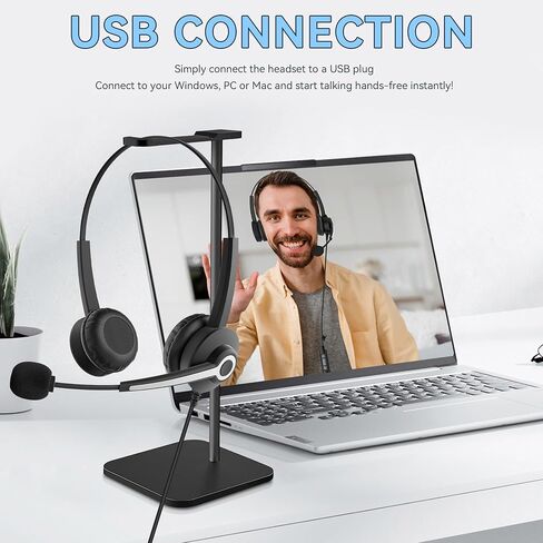 Wantek سماعة رأس USB مع ميكروفون لأجهزة الكمبيوتر المحمول، سماعة كمبيوتر سلكية مع إلغاء ضوضاء الميكروفون، التحكم في مستوى الصوت وكتم الصوت، مركز اتصال مكتب الأعمال SoftPhone، دردشة واضحة، راحة فائقة in Saudi Arabia