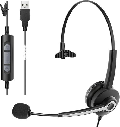Wantek سماعة رأس USB مع ميكروفون لأجهزة الكمبيوتر المحمول، سماعة كمبيوتر سلكية مع إلغاء ضوضاء الميكروفون، التحكم في مستوى الصوت وكتم الصوت، مركز اتصال مكتب الأعمال SoftPhone، دردشة واضحة، راحة فائقة in Saudi Arabia