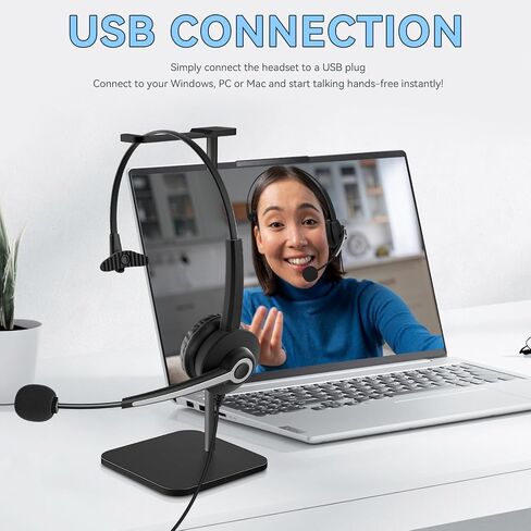 Wantek سماعة رأس USB مع ميكروفون لأجهزة الكمبيوتر المحمول، سماعة كمبيوتر سلكية مع إلغاء ضوضاء الميكروفون، التحكم في مستوى الصوت وكتم الصوت، مركز اتصال مكتب الأعمال SoftPhone، دردشة واضحة، راحة فائقة in Saudi Arabia