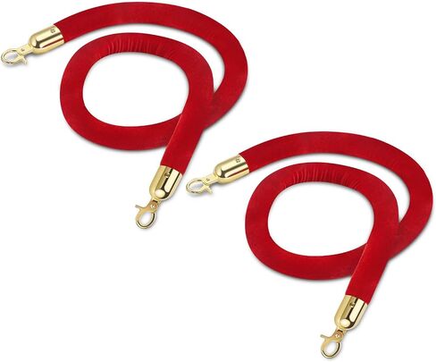 Flexzion Velvet Stanchion Rope (5FT, 2 Pack) 1.5" Thick Black Cord for Ball Crown Top Style Barriers Post, Crowd Queue Line Safe Control, Round Velour with Silver Plated Polished Snap Hook in Saudi Arabia