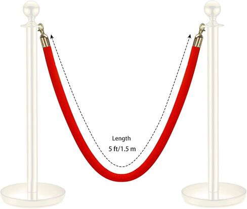Flexzion Velvet Stanchion Rope (5FT, 2 Pack) 1.5" Thick Black Cord for Ball Crown Top Style Barriers Post, Crowd Queue Line Safe Control, Round Velour with Silver Plated Polished Snap Hook in Saudi Arabia