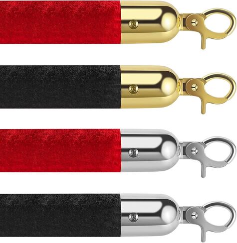 Flexzion Velvet Stanchion Rope (5FT, 2 Pack) 1.5" Thick Black Cord for Ball Crown Top Style Barriers Post, Crowd Queue Line Safe Control, Round Velour with Silver Plated Polished Snap Hook in Saudi Arabia