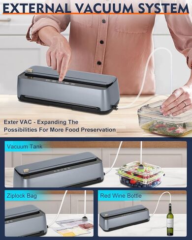 ماكينة ختم الطعام من تشاوس، مضختان 85 كيلو باسكال أوتوماتيكية بالكامل 8 في 1 لغلق الطعام، قاطع مدمج وتخزين الحقائب، الكشف التلقائي عن الأكياس، وضع الرطوبة الجافة وخرطوم شفط الهواء | لمس ال اي دي | سو فيديو in Kuwait