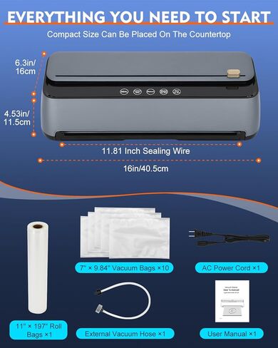 ماكينة ختم الطعام من تشاوس، مضختان 85 كيلو باسكال أوتوماتيكية بالكامل 8 في 1 لغلق الطعام، قاطع مدمج وتخزين الحقائب، الكشف التلقائي عن الأكياس، وضع الرطوبة الجافة وخرطوم شفط الهواء | لمس ال اي دي | سو فيديو in Kuwait