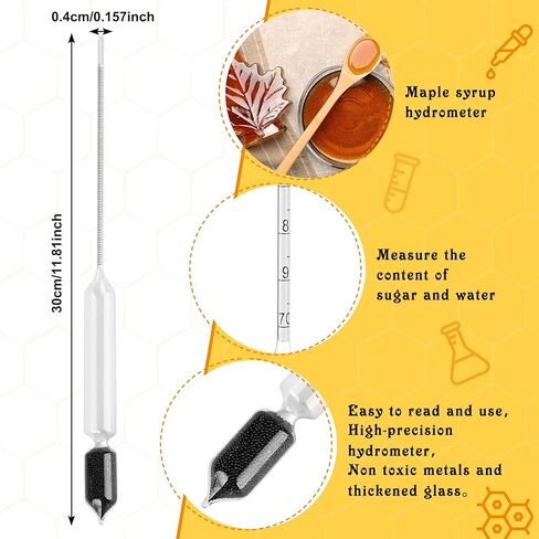 مجموعة أكواب اختبار مقياس كثافة شراب القيقب من يويميفي، مجموعة قياس كثافة شراب القيقب - مقياس كثافة السوائل من الفولاذ المقاوم للصدأ، أسطوانة بلاستيكية متدرجة مع فرشاة تنظيف لقياس محتوى السكر في الشراب in Kuwait