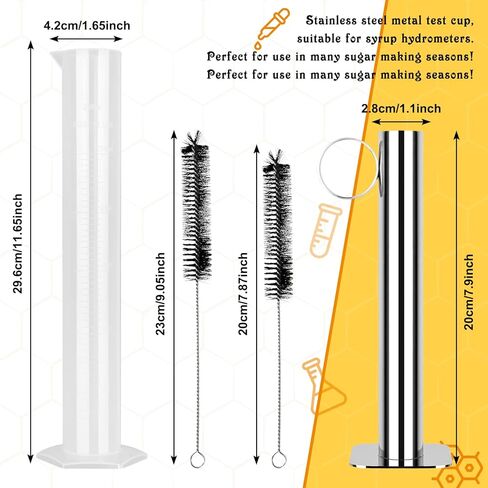 مجموعة أكواب اختبار مقياس كثافة شراب القيقب من يويميفي، مجموعة قياس كثافة شراب القيقب - مقياس كثافة السوائل من الفولاذ المقاوم للصدأ، أسطوانة بلاستيكية متدرجة مع فرشاة تنظيف لقياس محتوى السكر في الشراب in Kuwait