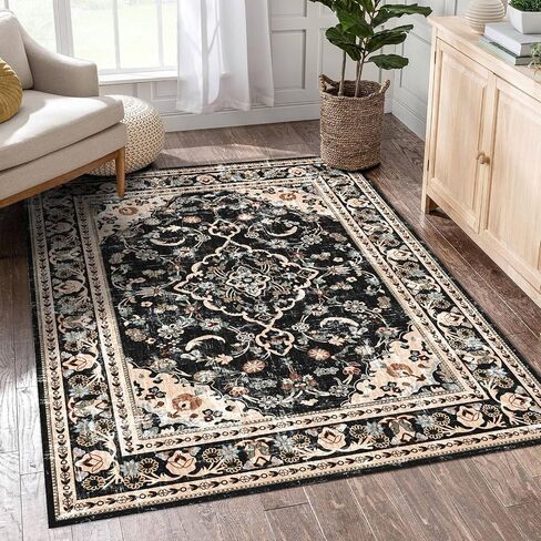 Vhong Washable Area Rugs Boho Vintage Modern Neutral Small Carpet Green and Pink High Traffic Rugs 2×6 for for Kitchen Hallway Living Room Non Slip in Saudi Arabia