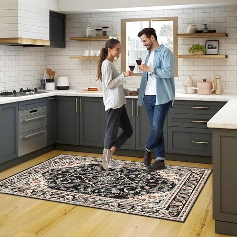 Vhong Washable Area Rugs Boho Vintage Modern Neutral Small Carpet Green and Pink High Traffic Rugs 2×6 for for Kitchen Hallway Living Room Non Slip in Saudi Arabia
