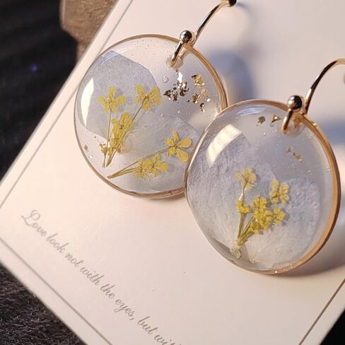 Pressed Flower Earrings, Baby's Breath Flower Earrings,Resin Dangle Earrings for Woman,Dried Flower Earrings for Birthdays, Parties, Christmas, Gift Box in Saudi Arabia