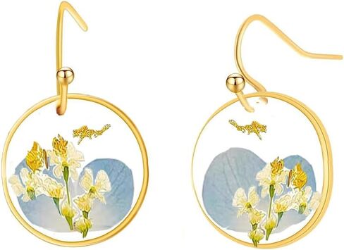 Pressed Flower Earrings, Baby's Breath Flower Earrings,Resin Dangle Earrings for Woman,Dried Flower Earrings for Birthdays, Parties, Christmas, Gift Box in Saudi Arabia