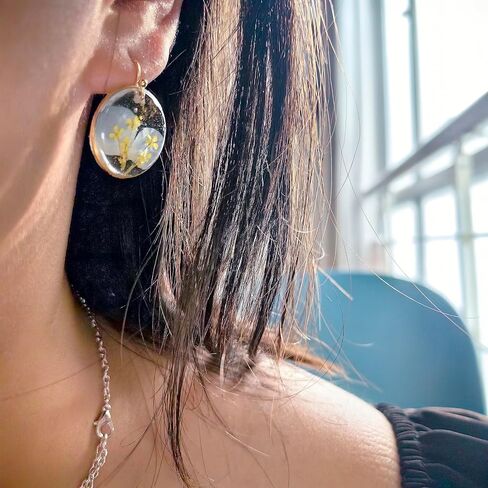 Pressed Flower Earrings, Baby's Breath Flower Earrings,Resin Dangle Earrings for Woman,Dried Flower Earrings for Birthdays, Parties, Christmas, Gift Box in Saudi Arabia