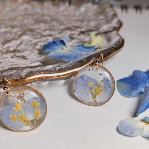 Pressed Flower Earrings, Baby's Breath Flower Earrings,Resin Dangle Earrings for Woman,Dried Flower Earrings for Birthdays, Parties, Christmas, Gift Box in Saudi Arabia