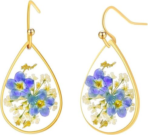 Pressed Flower Earrings, Baby's Breath Flower Earrings,Resin Dangle Earrings for Woman,Dried Flower Earrings for Birthdays, Parties, Christmas, Gift Box in Saudi Arabia